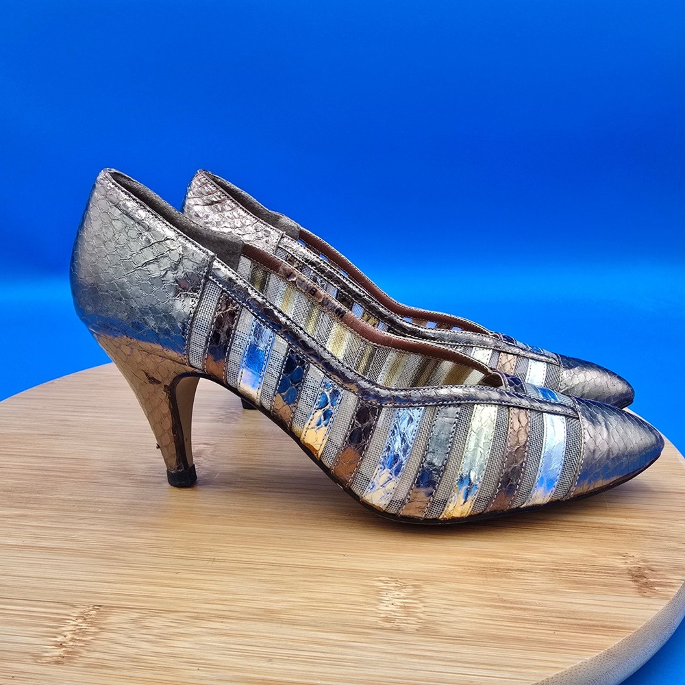 J Renee Women's Striped Metallic Snakeskin Pointed Toe Heels Size‎ 5.5 M